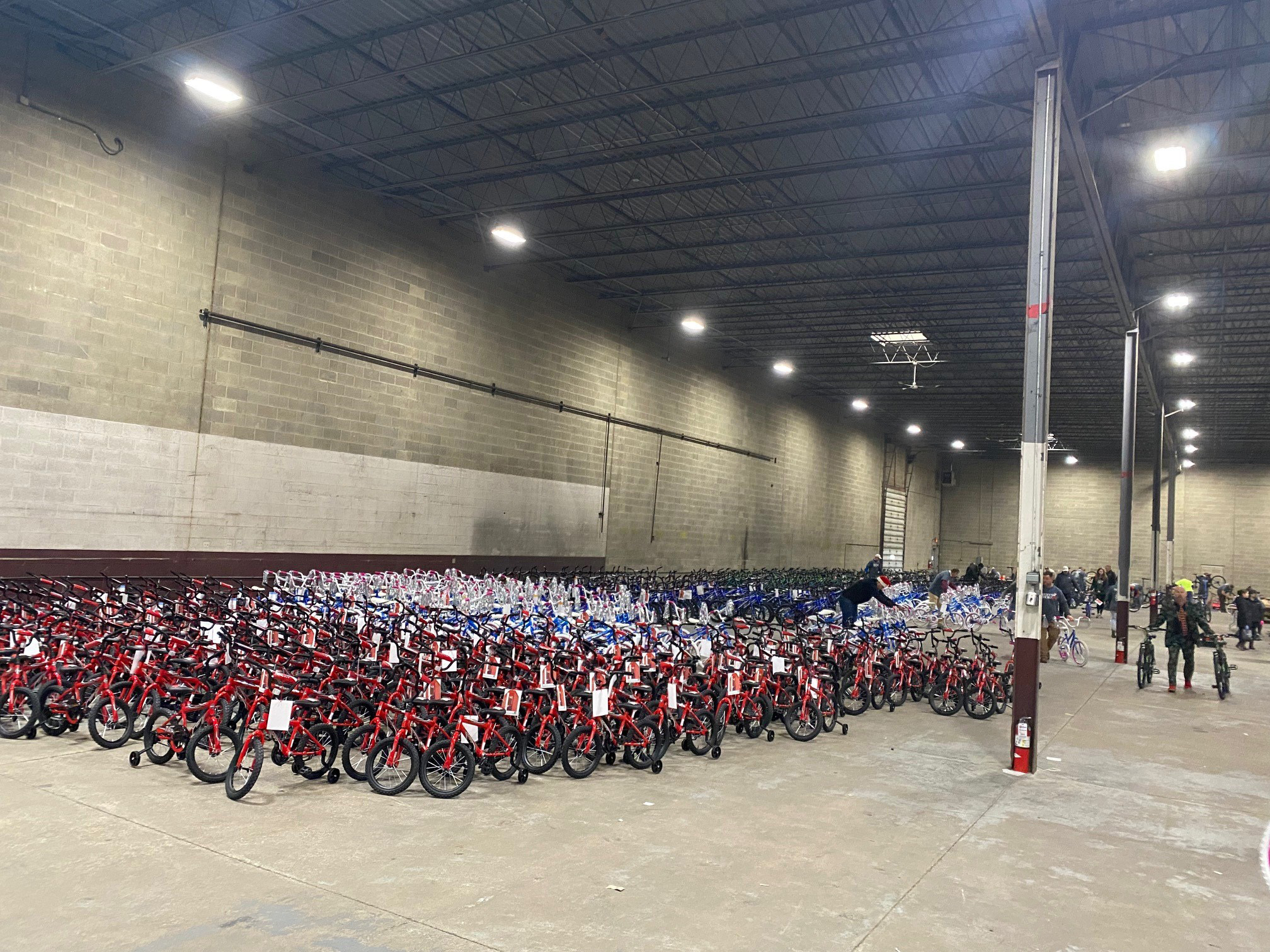 Bikes lined up to be given out by Elves & More of NE Ohio