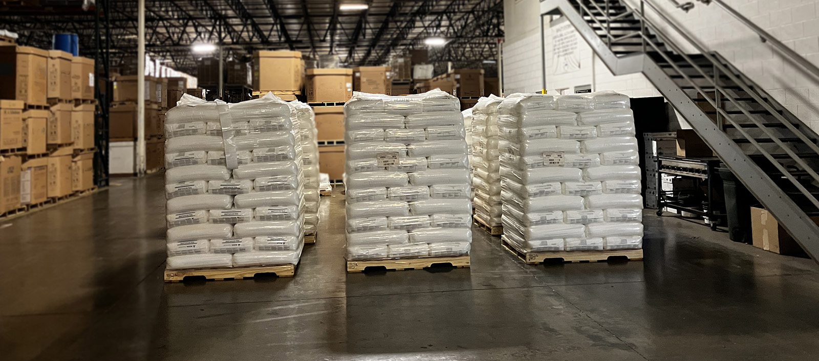 stacks of packaged plastic resin