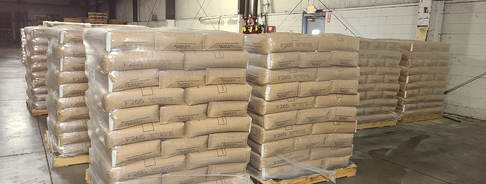 palletized small sacks of plastic resin
