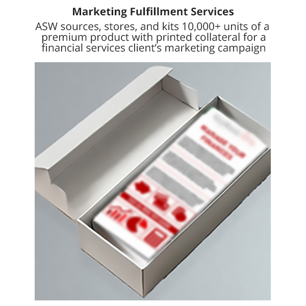 ASW provides marketing fulfillment services for a financial services client.