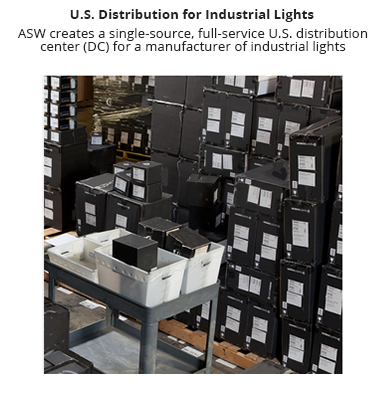 ASW operates a full-service distribution center for a manufacturer of industrial lights.