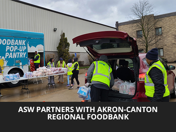 ASW associates and their families volunteered to hand out food as part of ASW's partnership with Akron-Canton Regional Foodbank.