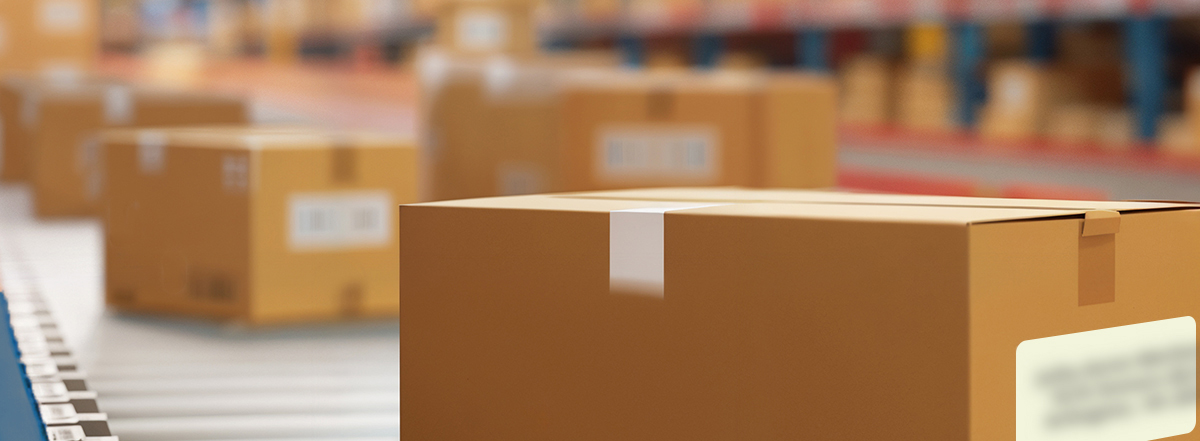 sealed boxes on a conveyor belt for ecommerce fulfillment