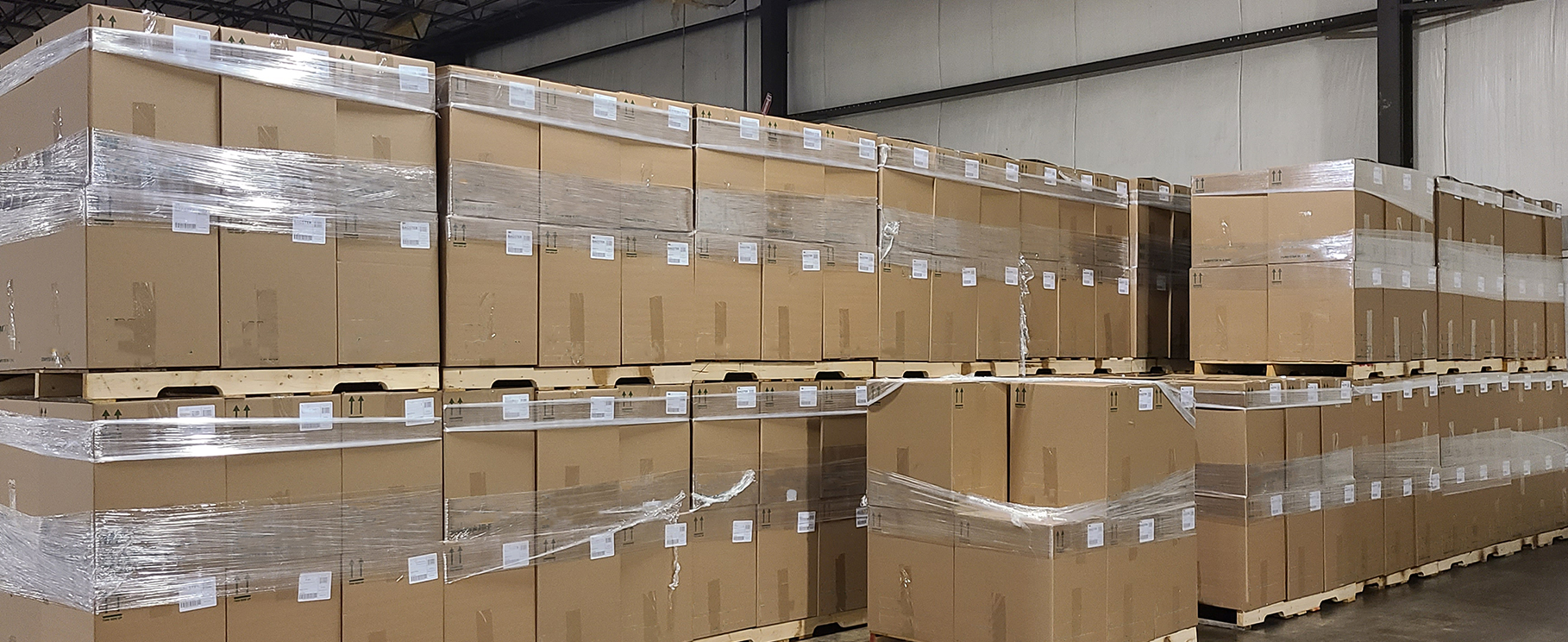 CPG product stacked on pallets in ASW warehouse