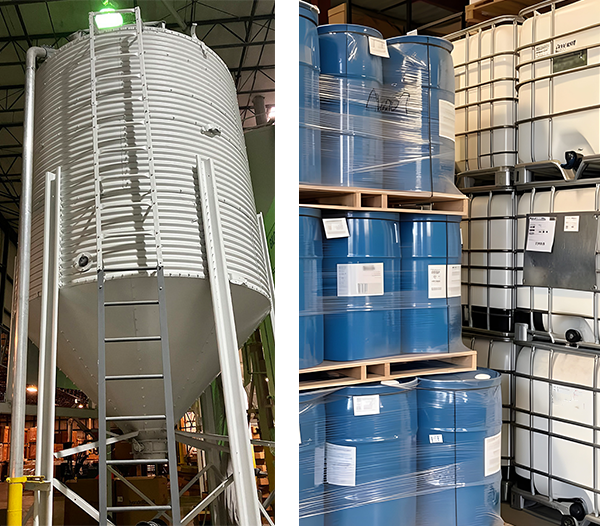 ASW polymer silo and ASW chemical handling of drums and IBC totes
