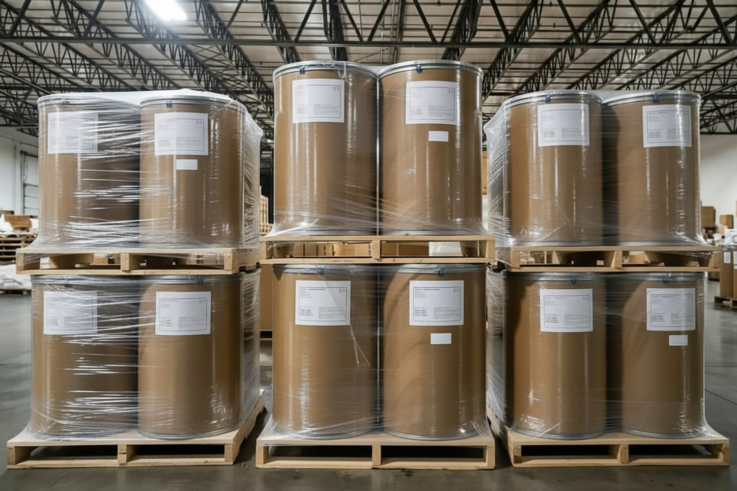 ASW's chemical handling includes storing stacked fiber drums