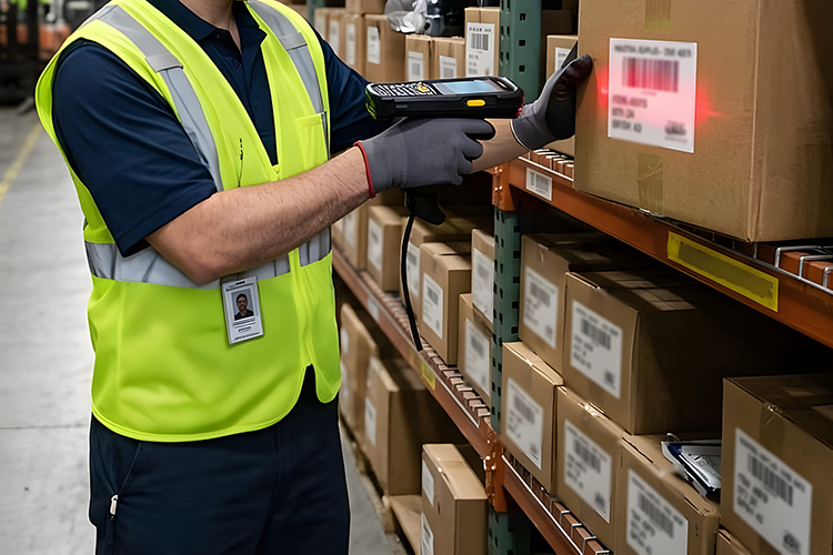 Barcode scanning product on racks