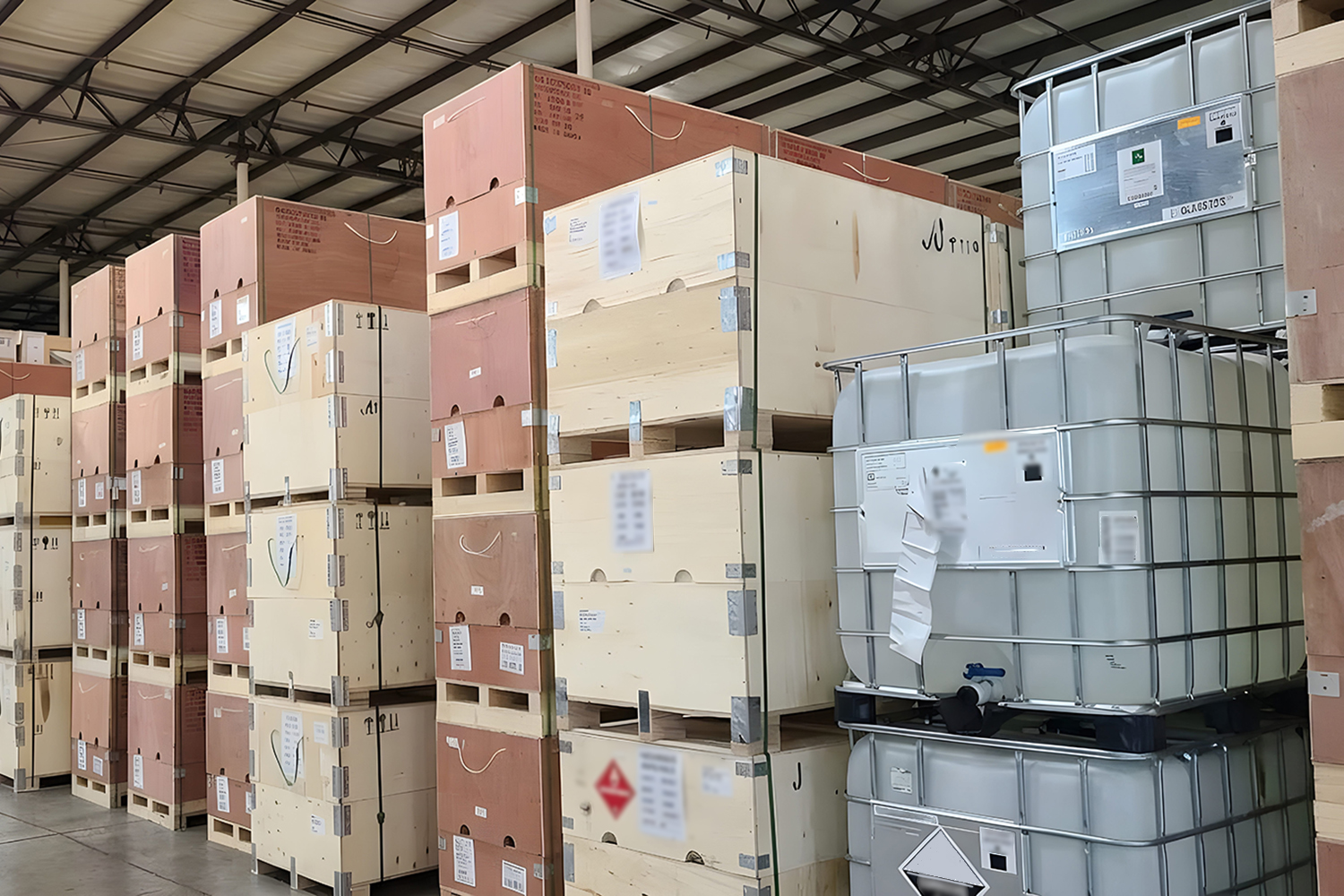 Chemical handling of hazmat wood crates and caged IBC totes