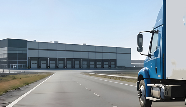 Truck on a milk run approaching a facility