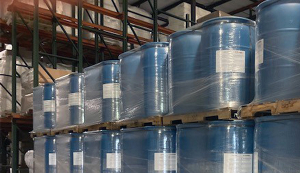 blue chemical drums at ASW's Mogadore warehouse