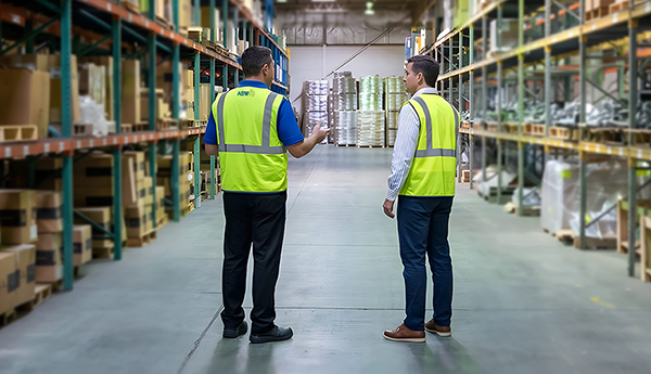 An associate discusses industrial warehousing options while at one of ASW's Northeast Ohio warehouse locations