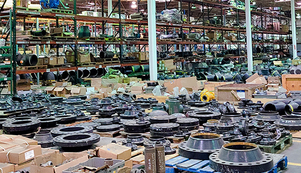 Staged parts are stored in ASW's industrial warehouse for the utility industry