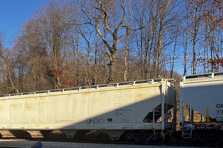 Hopper cars waiting to be transloaded at ASW polymer hub