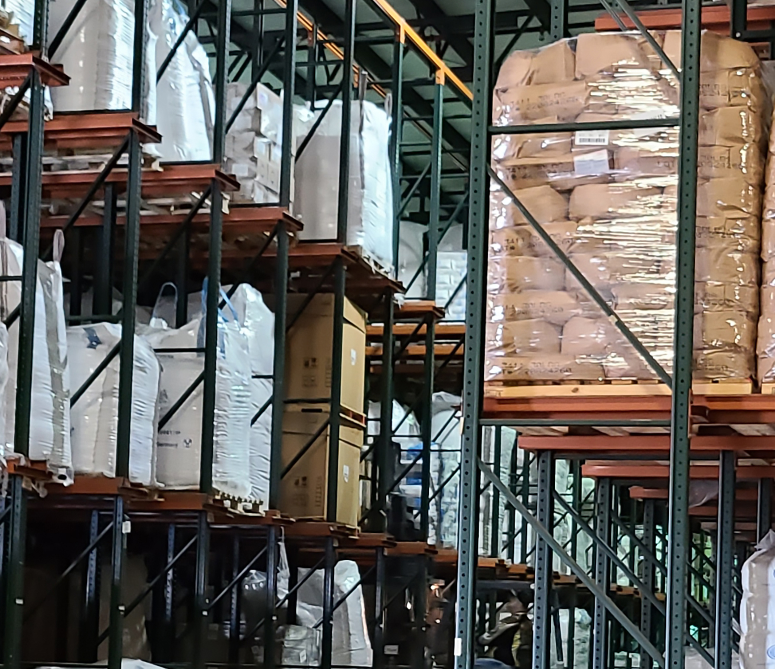 Industrial product warehoused on racks