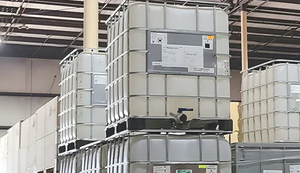 Caged IBC totes in one of ASW's warehouse locations.