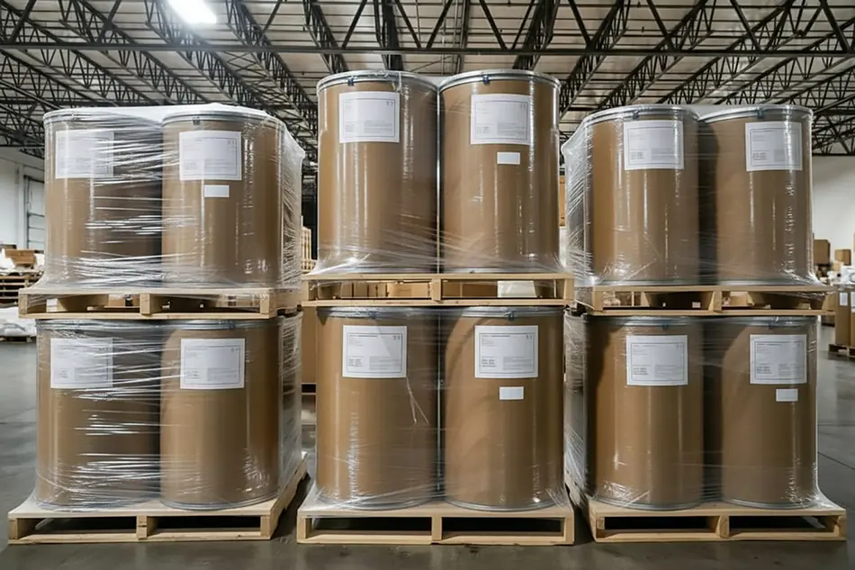 ASW's chemical handling includes storing stacked fiber drums