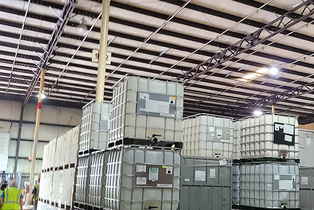 ASW chemical warehousing of stacked caged IBC totes